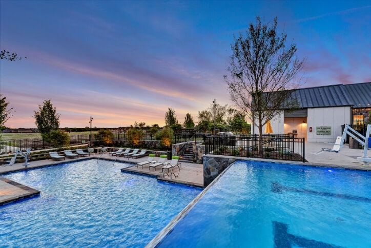 Water oasis with two tiered pool at The Grove Frisco in Texas
