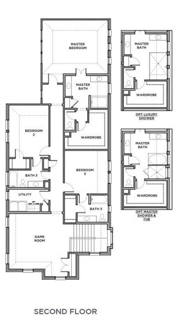 Brenham 3101 Floorplan Second Floor Shaddock Homes in The Grove Frisco