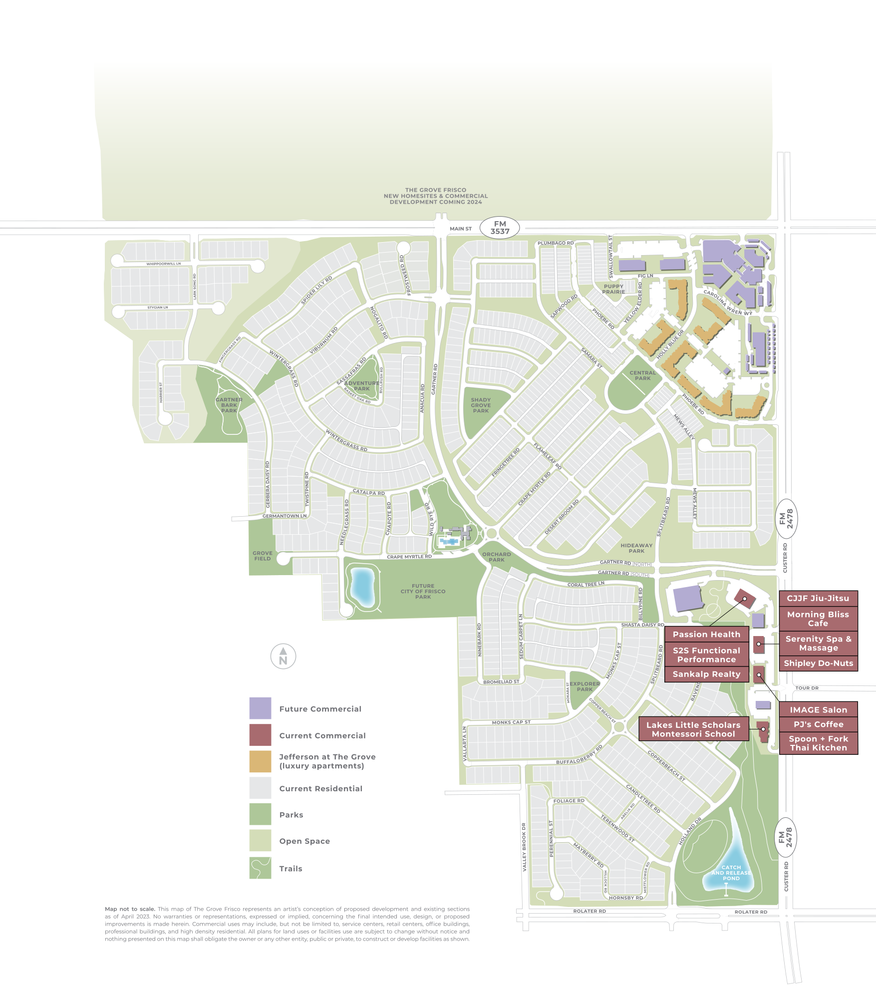 The Grove Frisco current and future commercial map