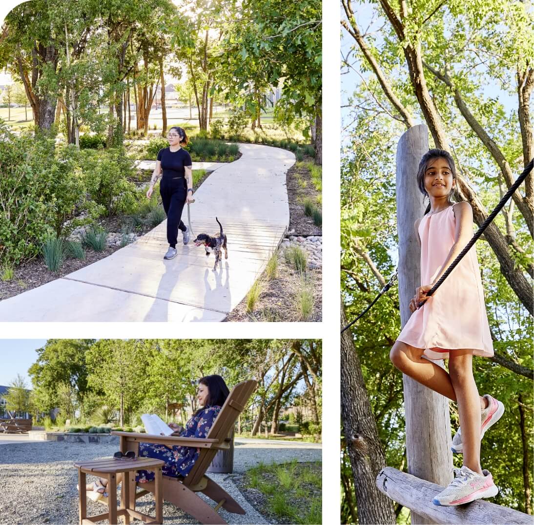 Outdoors collage around The Grove Frisco community